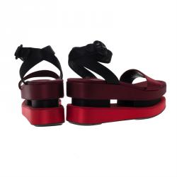 Pre Owned Prada TriColor Satin Merlot and Poppy Dual Platform Ankle Strap Sandals Size 39