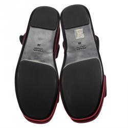 Pre Owned Prada TriColor Satin Merlot and Poppy Dual Platform Ankle Strap Sandals Size 39