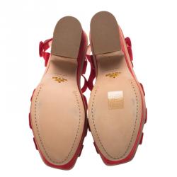 Prada Red Cutout Suede Block Heel Platform Slingback Sandals Size 39