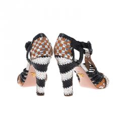 Pre Owned Prada Multicolor Woven Leather Strappy Pumps Size 39
