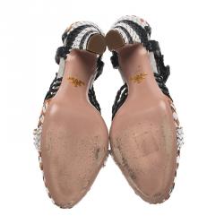 Pre Owned Prada Multicolor Woven Leather Strappy Pumps Size 39