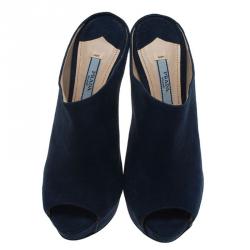Prada Blue Suede Peep Toe Mules Size 37