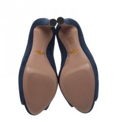 Prada Blue Suede Peep Toe Mules Size 37
