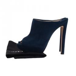 Prada Blue Suede Peep Toe Mules Size 37