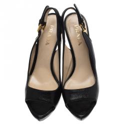 Prada Black Leather Open Toe Slingback Sandals Size 36
