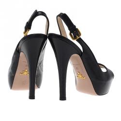 Prada Black Leather Open Toe Slingback Sandals Size 36