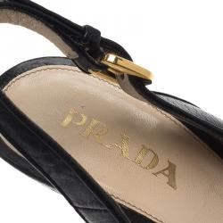 Prada Black Leather Open Toe Slingback Sandals Size 36