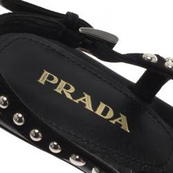 Pre Owned Prada Black Studded Suede Tassel Thong Sandals Size 37.5
