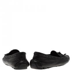 Pre Owned Prada Black Crackled Leather Bow Loafers Size 37