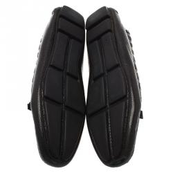 Pre Owned Prada Black Crackled Leather Bow Loafers Size 37