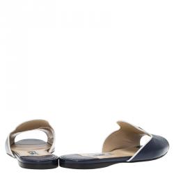 Pre Owned Prada Blue Patent Saffiano Leather Flat Slides Size 37