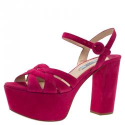 Prada Pink Suede Block Heel Platform Sandals Size 37.5