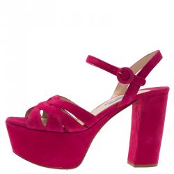Prada Pink Suede Block Heel Platform Sandals Size 37.5