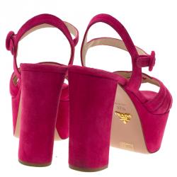 Prada Pink Suede Block Heel Platform Sandals Size 37.5