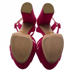 Prada Pink Suede Block Heel Platform Sandals Size 37.5