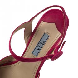 Prada Pink Suede Block Heel Platform Sandals Size 37.5