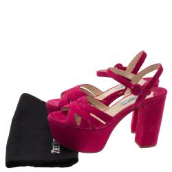 Prada Pink Suede Block Heel Platform Sandals Size 37.5