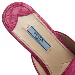 Pre Owned Prada Pink Croc Embossed Leather Wedge Mules Size 39.5