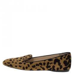 Pre Owned Prada Leopard Print Calf Hair Smoking Slippers Size 39
