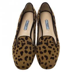 Pre Owned Prada Leopard Print Calf Hair Smoking Slippers Size 39
