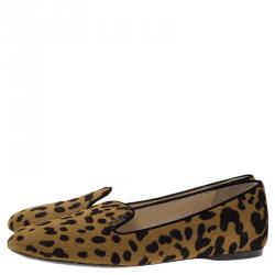 Pre Owned Prada Leopard Print Calf Hair Smoking Slippers Size 39