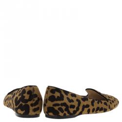 Pre Owned Prada Leopard Print Calf Hair Smoking Slippers Size 39