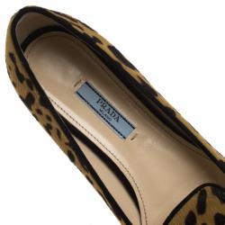 Pre Owned Prada Leopard Print Calf Hair Smoking Slippers Size 39