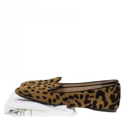 Pre Owned Prada Leopard Print Calf Hair Smoking Slippers Size 39