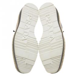 Pre Owned Prada Blue Brogue Leather Wingtip Platform Espadrille Oxfords Size 39