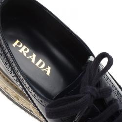 Pre Owned Prada Blue Brogue Leather Wingtip Platform Espadrille Oxfords Size 39