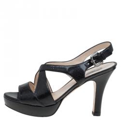 Pre Owned Prada Black Leather Cross Strap Platform Sandals Size 36