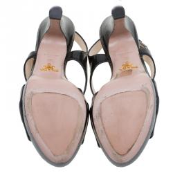 Pre Owned Prada Black Leather Cross Strap Platform Sandals Size 36