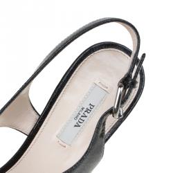 Pre Owned Prada Black Leather Cross Strap Platform Sandals Size 36