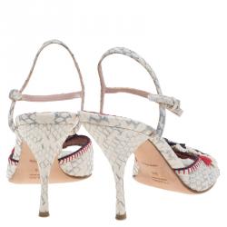 Pre Owned Prada White Python and Crochet Floral Embellished Sandals Size 36