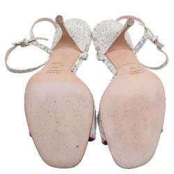 Pre Owned Prada White Python and Crochet Floral Embellished Sandals Size 36