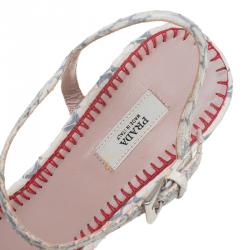 Pre Owned Prada White Python and Crochet Floral Embellished Sandals Size 36