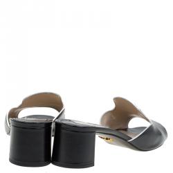 Pre Owned Prada Black Patent Saffiano Leather Block Heel Slides Size 40