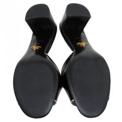 Pre Owned Prada Black Patent Saffiano Leather Block Heel Slides Size 40