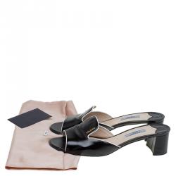 Pre Owned Prada Black Patent Saffiano Leather Block Heel Slides Size 40