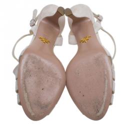 Pre Owned Prada Cream Suede Strappy Sandals Size 38.5
