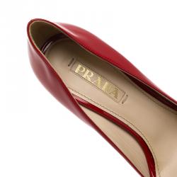 Pre Owned Prada Red Patent Peep Toe Platform Pumps Size 37.5
