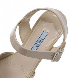 Pre Owned Prada Beige Leather Criss Cross  Platform Sandals Size 38.5