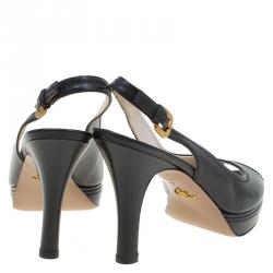 Pre Owned Prada Black Leather Peep Toe Platform Slingback Sandals Size 40