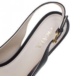 Pre Owned Prada Black Leather Peep Toe Platform Slingback Sandals Size 40