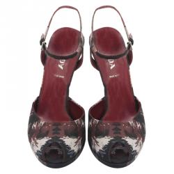Prada Tricolor Floral Print Canvas Sandals Size 38