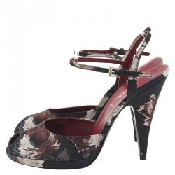 Prada Tricolor Floral Print Canvas Sandals Size 38