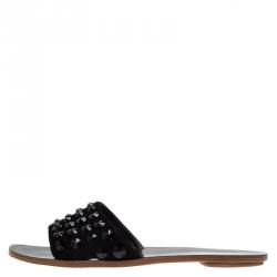 Prada Black Suede Studded Flat Slides Size 38.5