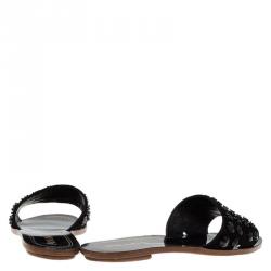 Prada Black Suede Studded Flat Slides Size 38.5