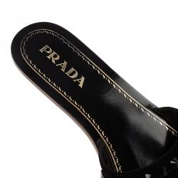 Prada Black Suede Studded Flat Slides Size 38.5