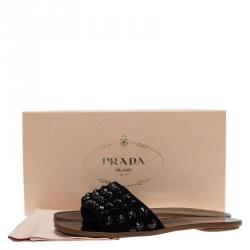 Prada Black Suede Studded Flat Slides Size 38.5